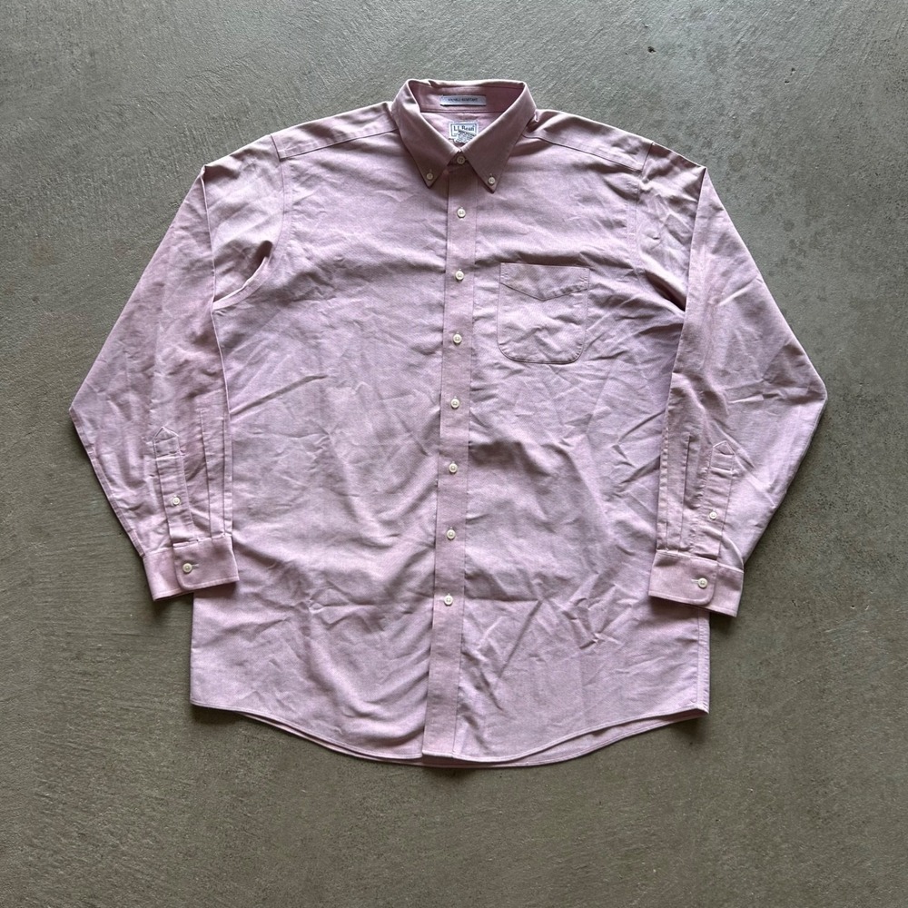 LL Bean Oxford Shirt Mens XL 17-36 Pink Button Down Long Sleeve Wrinkle Res